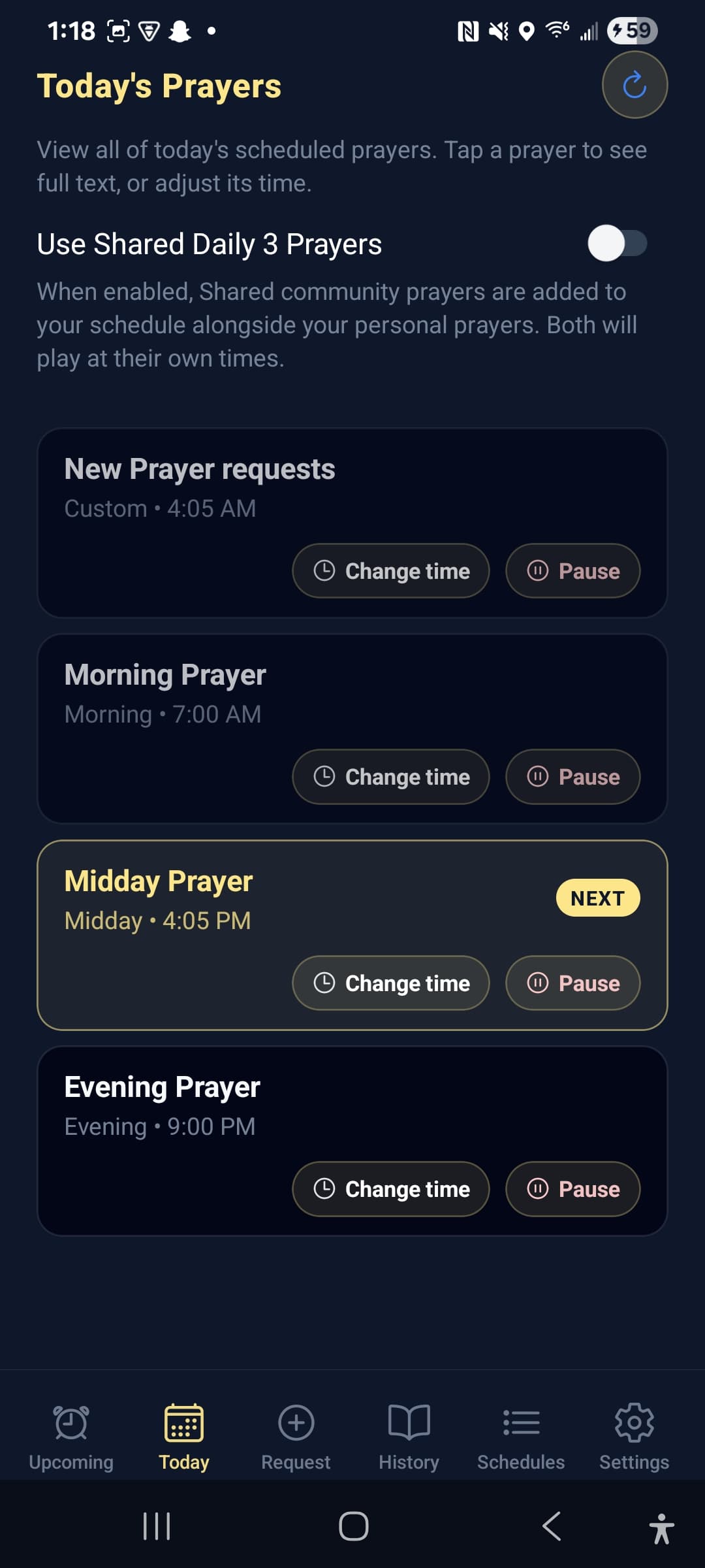 Daily prayer schedule